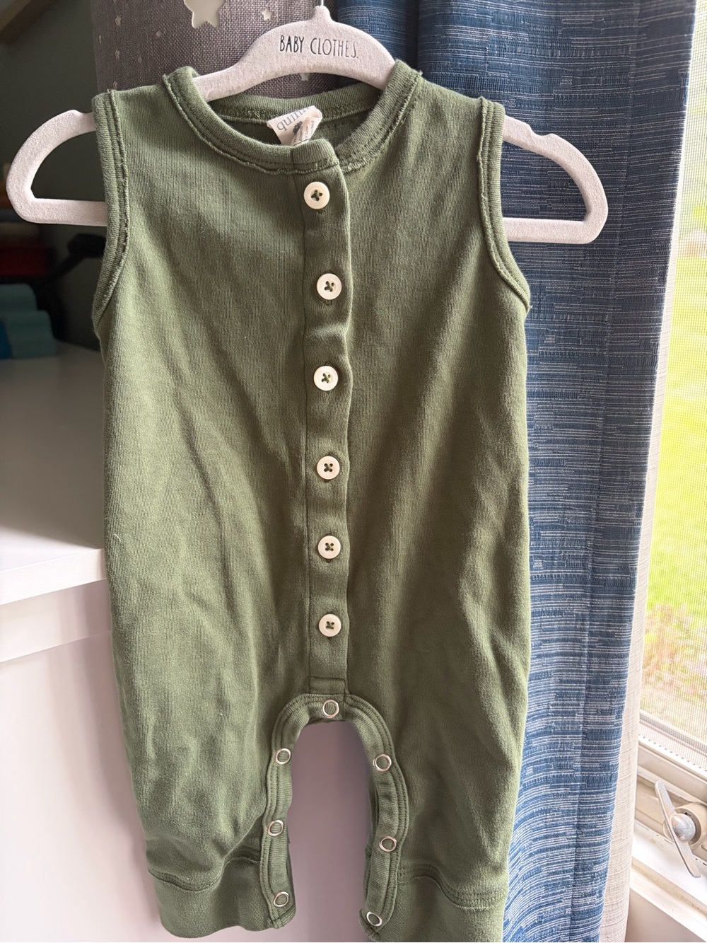 kate quinn Olive Green Sleeveless Button-Front Baby One-Piece